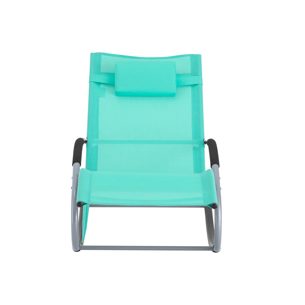 SoBuy OGS28-TB | Ligstoel | Tuinstoel | Swingstoel | Schommelstoel | Ergonomische | met Verstelbare Hoofdsteun en Zijzak | Turkoois - Image 6