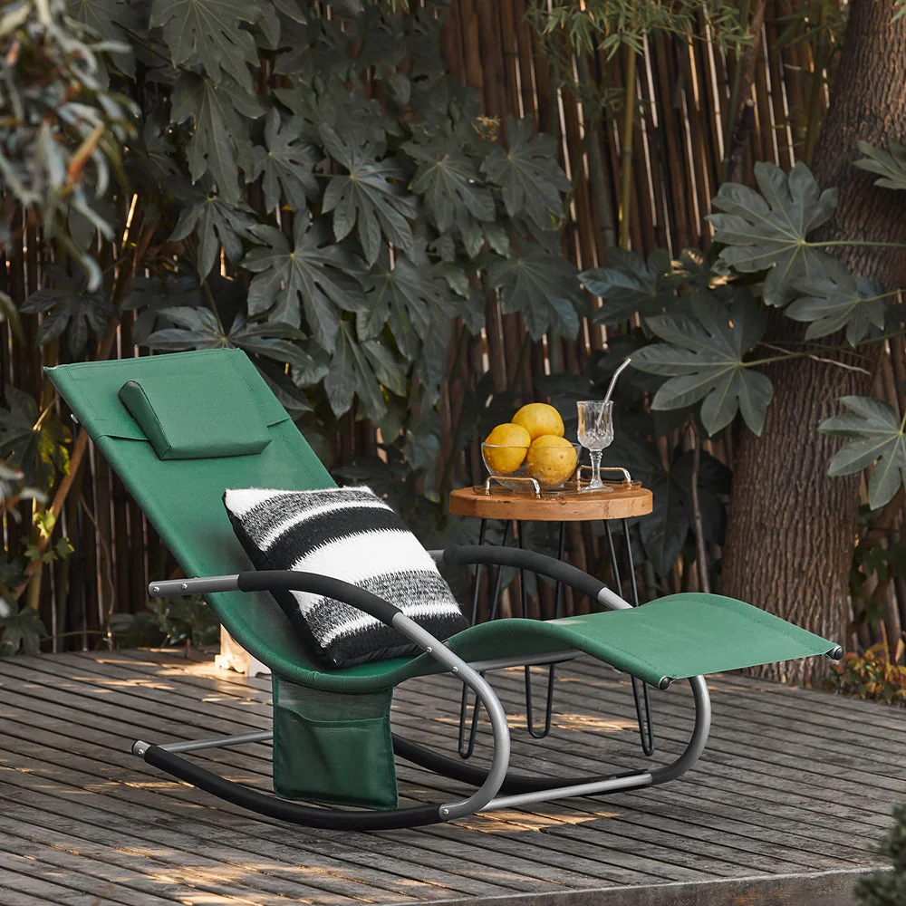 SoBuy OGS28-WD | Ligstoel | Tuinstoel | Swingstoel | Schommelstoel | Ergonomische | met Verstelbare Hoofdsteun en Zijzak | Donkergroen - Image 7