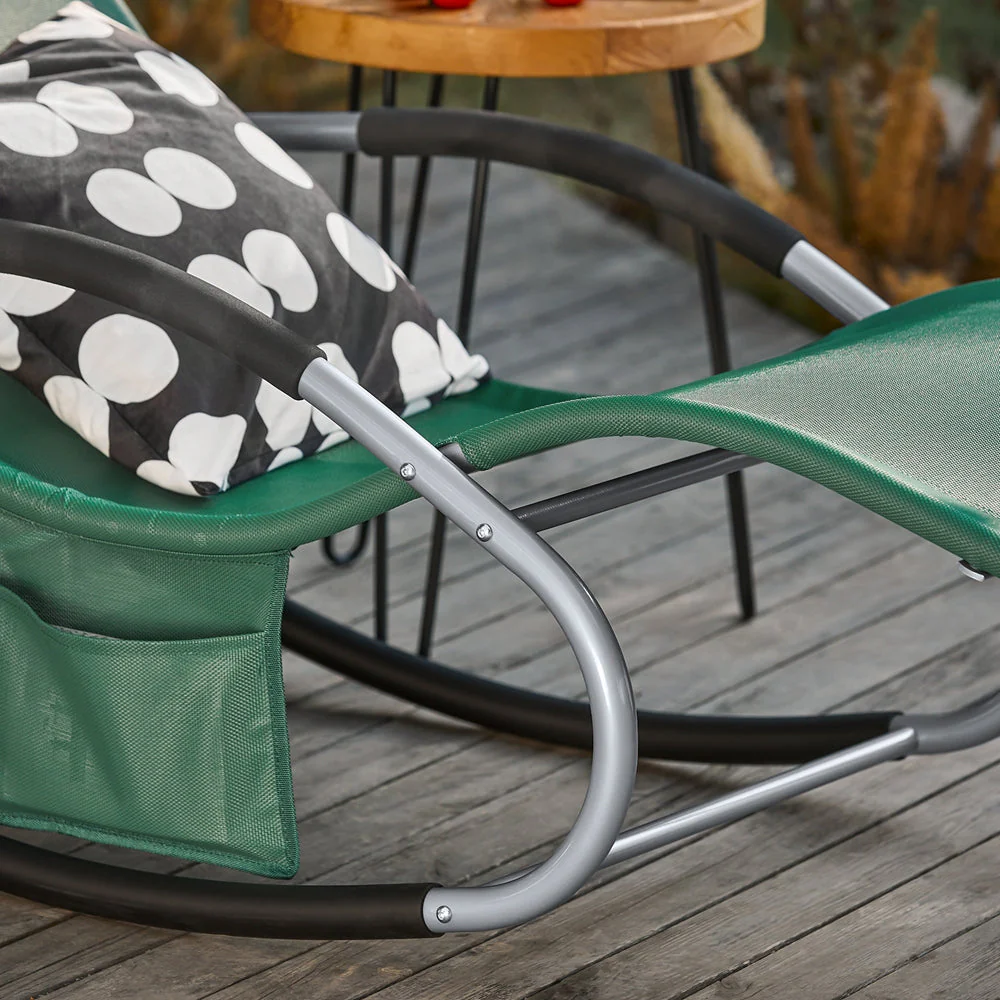 SoBuy OGS28-WD | Ligstoel | Tuinstoel | Swingstoel | Schommelstoel | Ergonomische | met Verstelbare Hoofdsteun en Zijzak | Donkergroen - Image 8