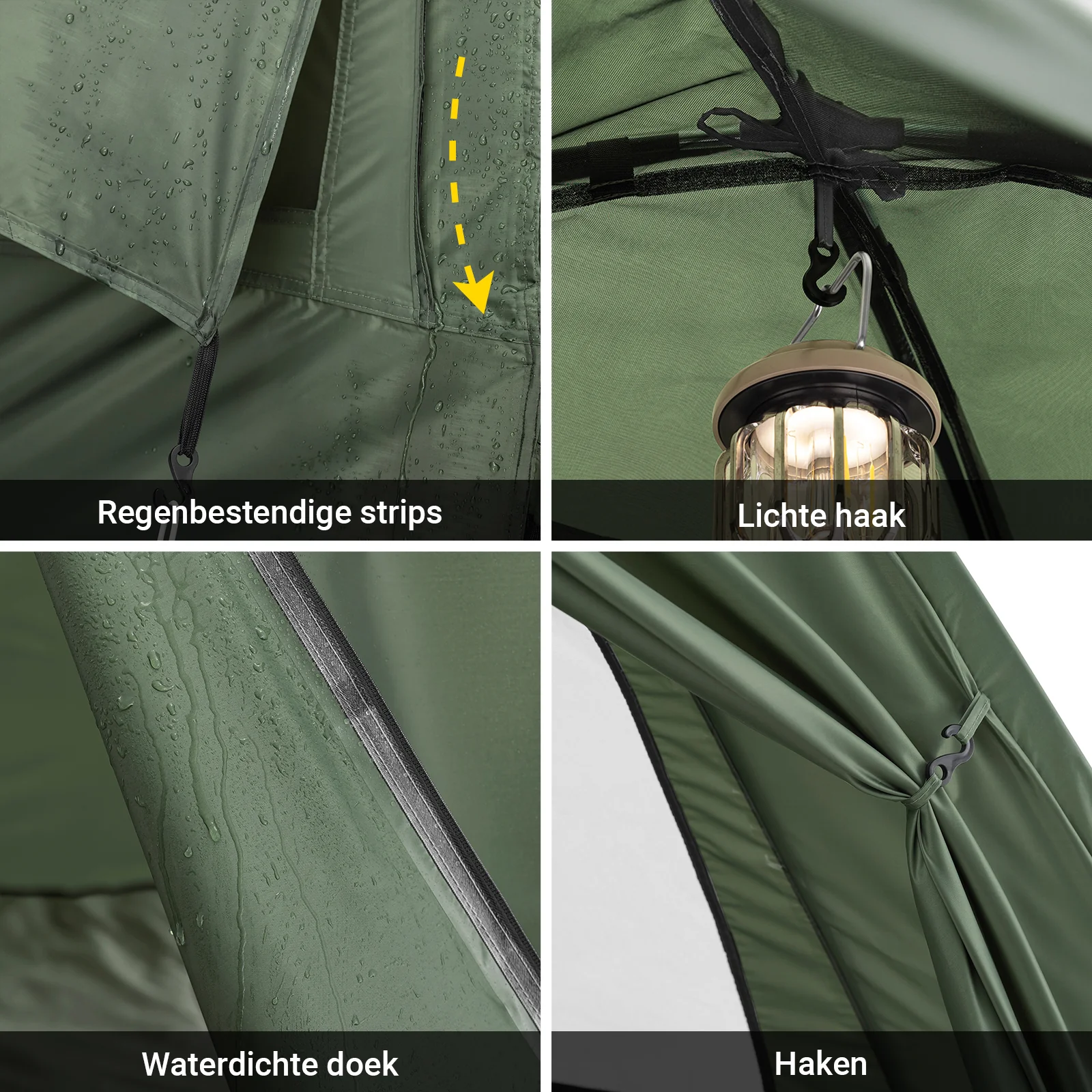 SoBuy OGS32-GR 4-in-1 Camping Tent met Opvouwbaar Bed, Waterdicht, Slaapzak en Matras, Lichtgewicht, voor 2 Persoon, Festival, Buitenleven, Hike en Bos - Legergroen - Image 10