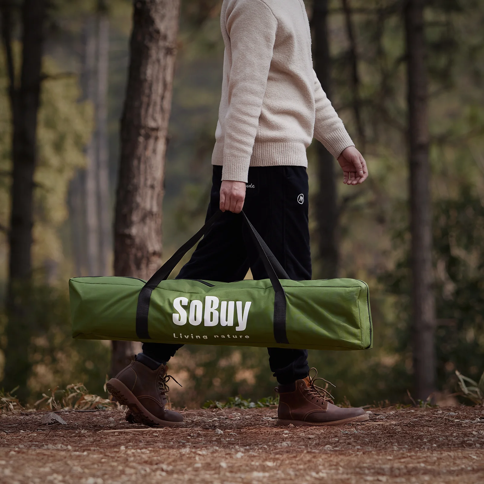 SoBuy OGS32-GR 4-in-1 Camping Tent met Opvouwbaar Bed, Waterdicht, Slaapzak en Matras, Lichtgewicht, voor 2 Persoon, Festival, Buitenleven, Hike en Bos - Legergroen - Image 13