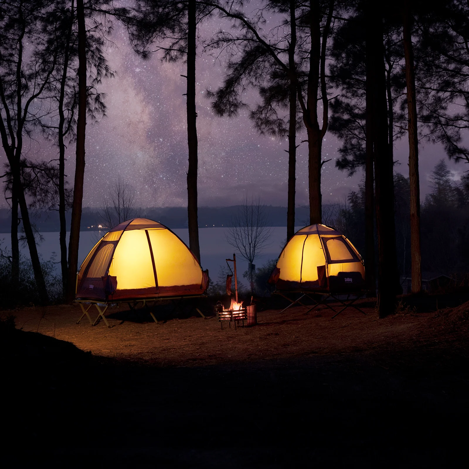 SoBuy OGS32-L-GR | 4-in-1 Tent met opvouwbaar  verhoogd bed, dak, slaapzak, luchtmatras  | Maximale belasting 180 kg | 2 Personen | Groente - Image 12