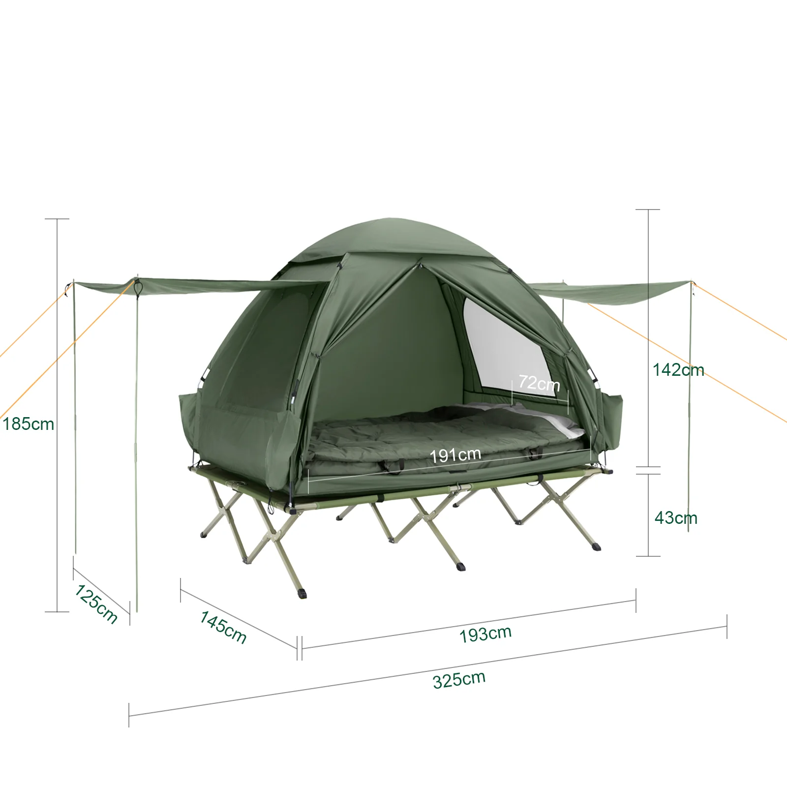 SoBuy OGS32-L-GR | 4-in-1 Tent met opvouwbaar  verhoogd bed, dak, slaapzak, luchtmatras  | Maximale belasting 180 kg | 2 Personen | Groente - Image 5