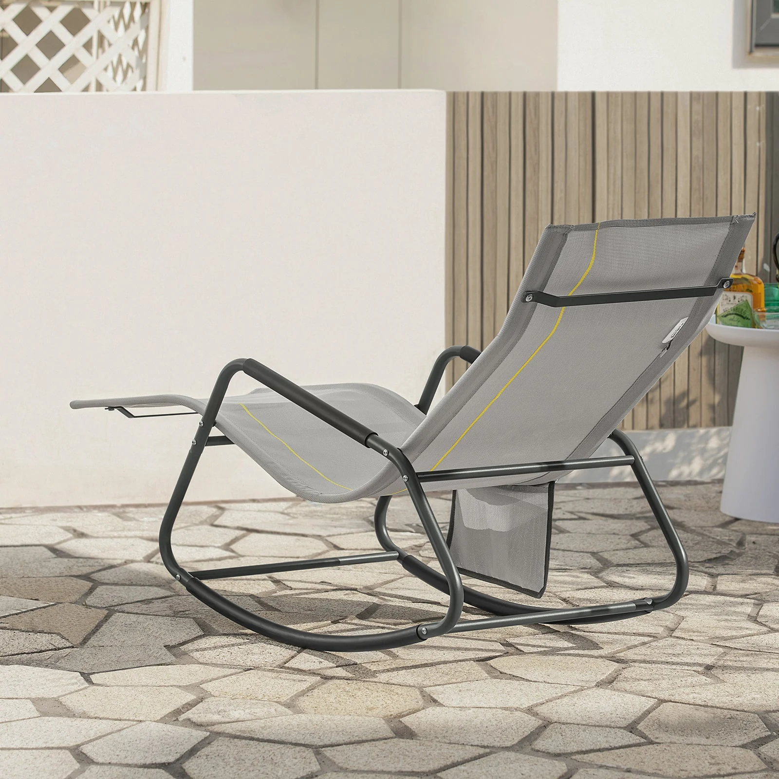 SoBuy OGS47-HG | Ligstoel | Tuinstoel | Swingstoel | Schommelstoel | Ergonomische | met Zijzak | Grijs - Image 3