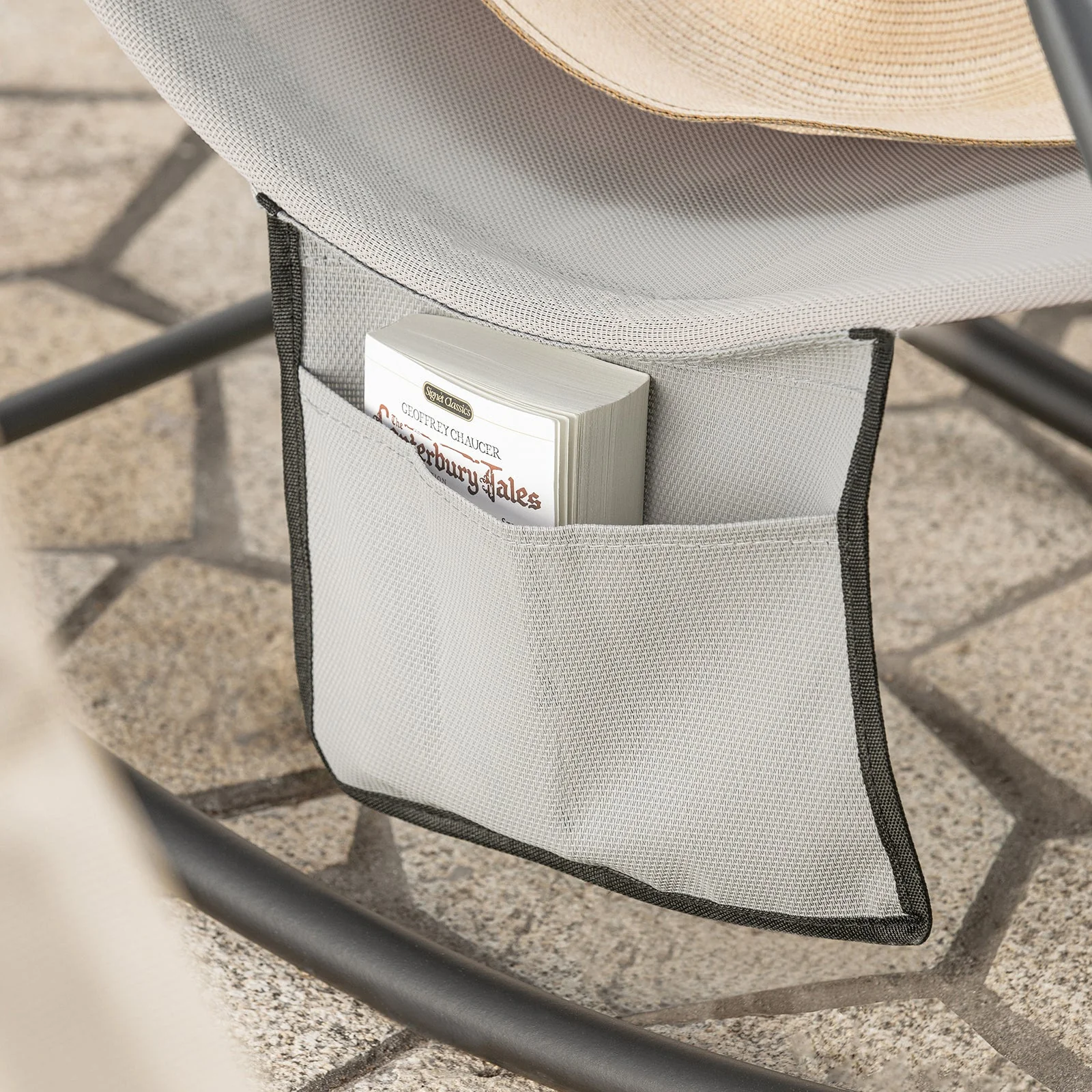 SoBuy OGS47-HG | Ligstoel | Tuinstoel | Swingstoel | Schommelstoel | Ergonomische | met Zijzak | Grijs - Image 4