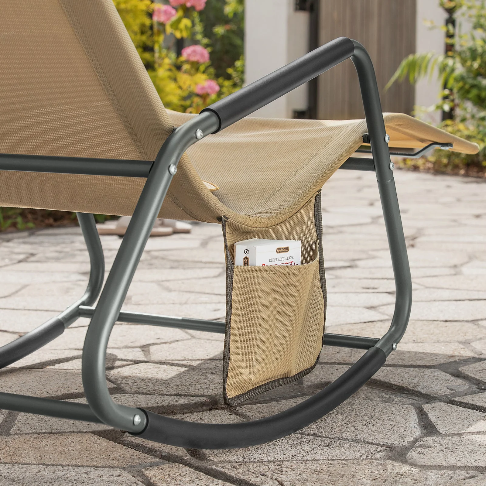 SoBuy OGS47-KA | Ligstoel | Tuinstoel | Swingstoel | Schommelstoel | Ergonomische | met Zijzak | Khaki - Image 10