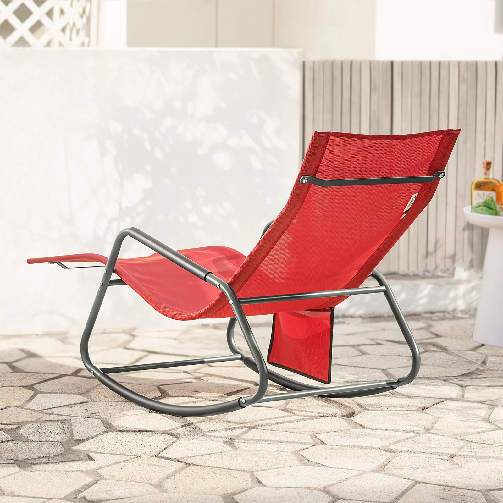 SoBuy OGS47-R | Ligstoel | Tuinstoel | Swingstoel | Schommelstoel | Ergonomische | met Zijzak | Rood - Image 3