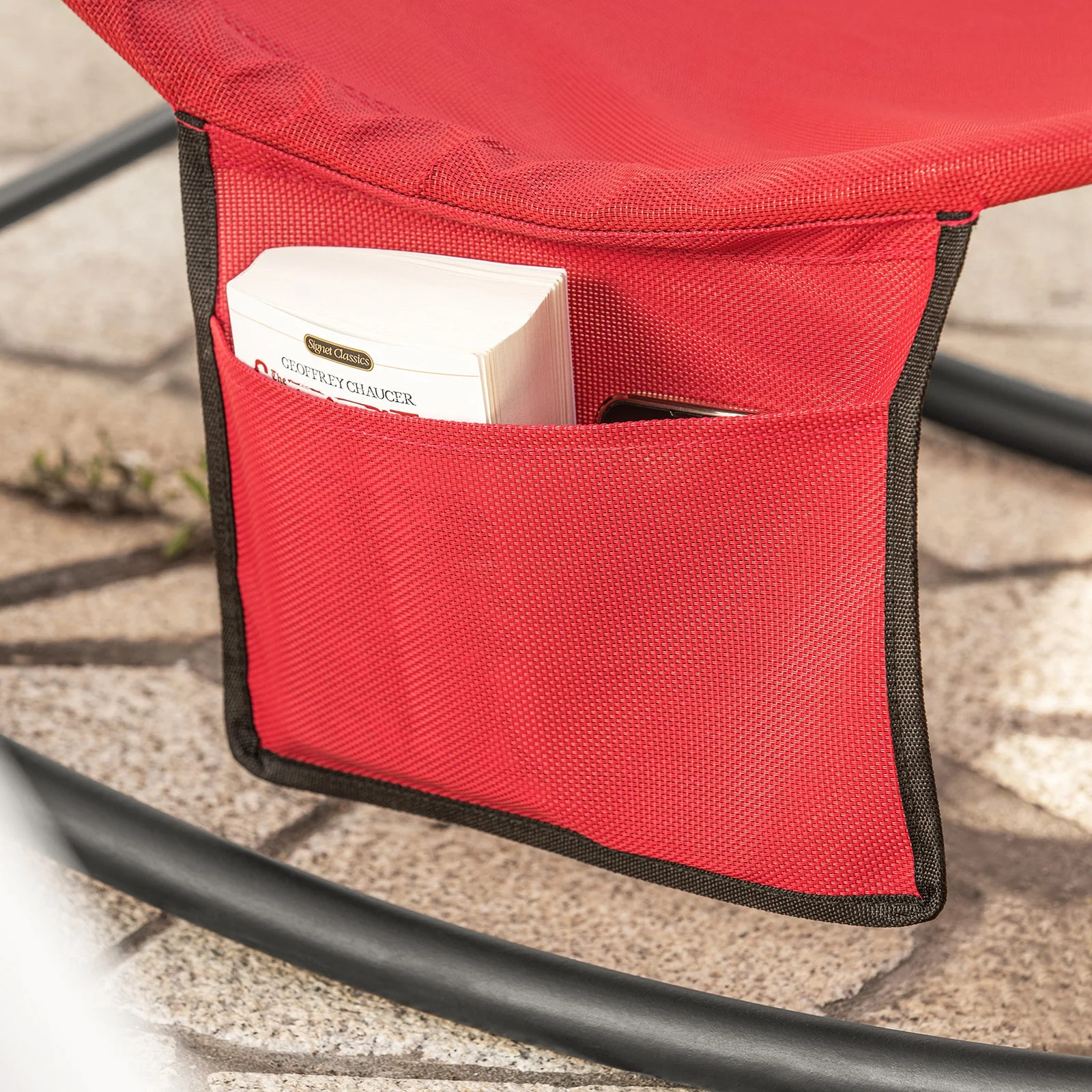 SoBuy OGS47-R | Ligstoel | Tuinstoel | Swingstoel | Schommelstoel | Ergonomische | met Zijzak | Rood - Image 4