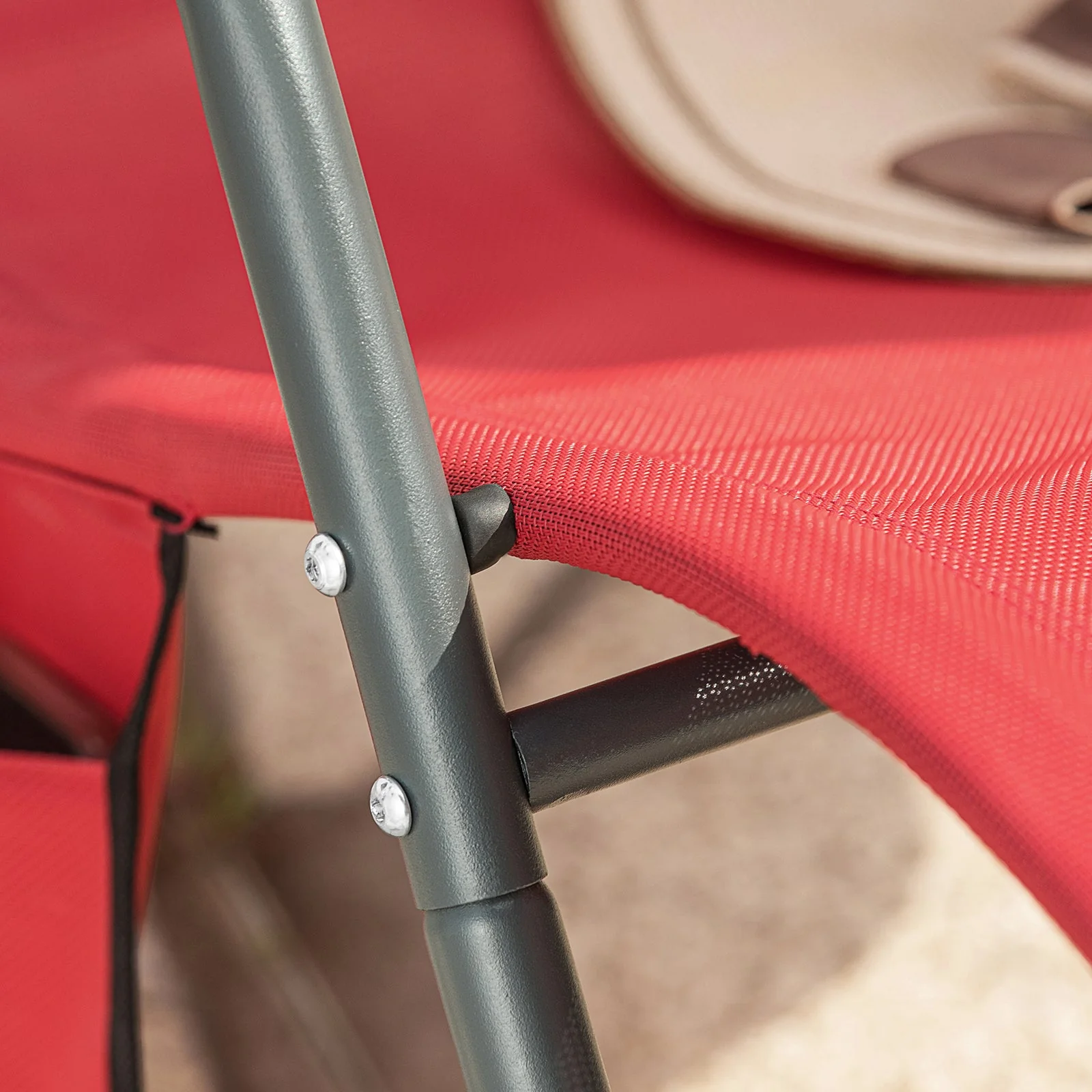 SoBuy OGS47-R | Ligstoel | Tuinstoel | Swingstoel | Schommelstoel | Ergonomische | met Zijzak | Rood - Image 6