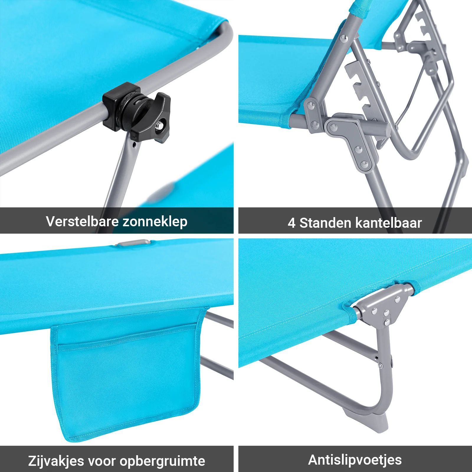 SoBuy Set van 2 Opvouwbare Ligstoelen, Verstelbare Lounge Stoelen met Luifel & 4 Standen - UV-Beschermende Zonnekap, Voor Zwembad, Camping en Buitenleven,Blauw, OGS48-Bx2 - Image 9