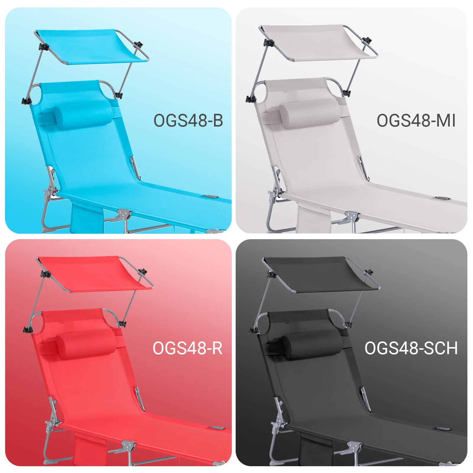 SoBuy Set van 2 Opvouwbare Ligstoelen, Verstelbare Lounge Stoelen met Luifel & 4 Standen - UV-Beschermende Zonnekap, Voor Zwembad, Camping en Buitenleven,Zwart, OGS48-SCHx2 - Image 12