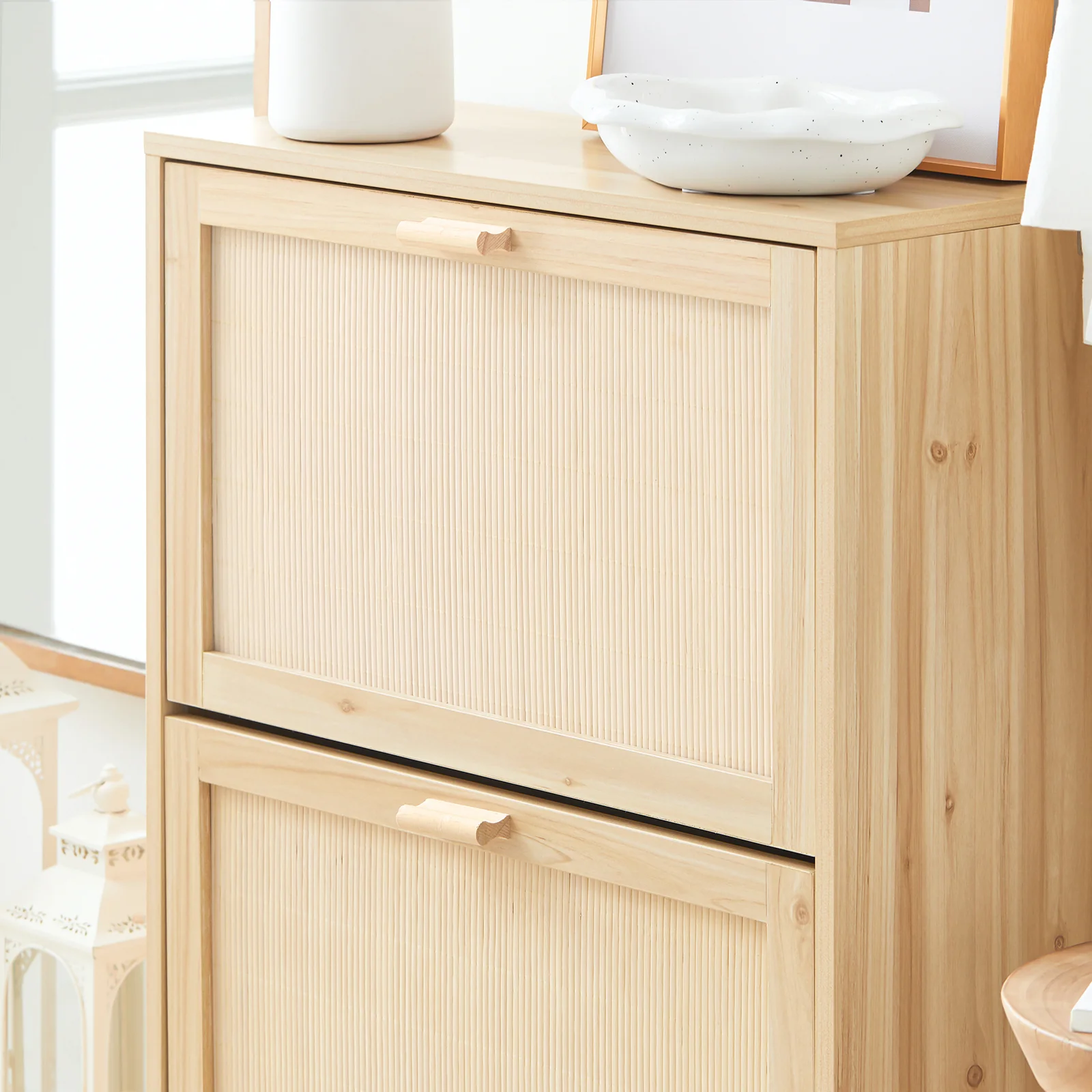 SoBuy Set FSR163-N + FSR160-N – Bamboe Schoenenmeubel Set in Natuurkleur, Schoenenbank met Kussen + Schoenenkast met 2 Kleppen, 2-delige Haloplossing - Image 16