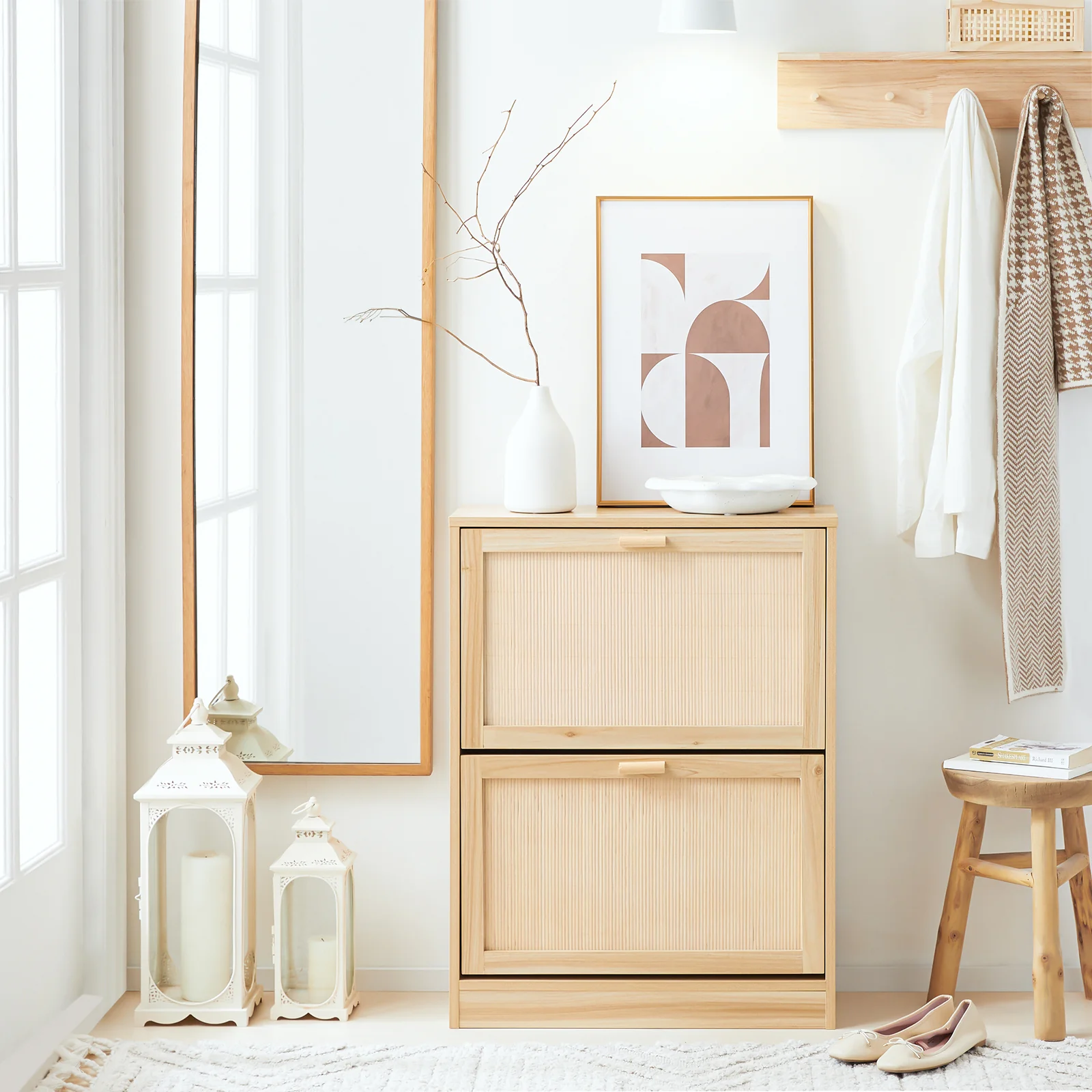SoBuy Set FSR163-N + FSR160-N – Bamboe Schoenenmeubel Set in Natuurkleur, Schoenenbank met Kussen + Schoenenkast met 2 Kleppen, 2-delige Haloplossing - Image 4