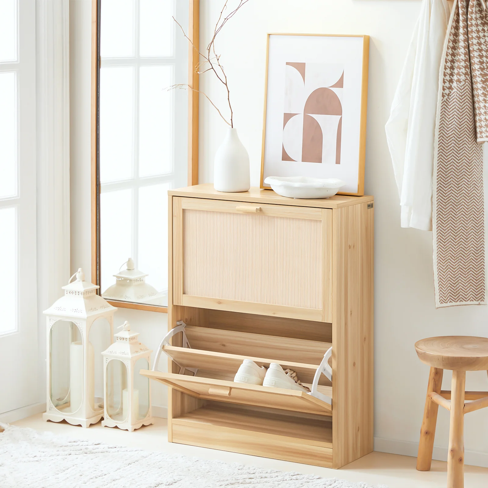SoBuy Set FSR163-N + FSR160-N – Bamboe Schoenenmeubel Set in Natuurkleur, Schoenenbank met Kussen + Schoenenkast met 2 Kleppen, 2-delige Haloplossing - Image 7