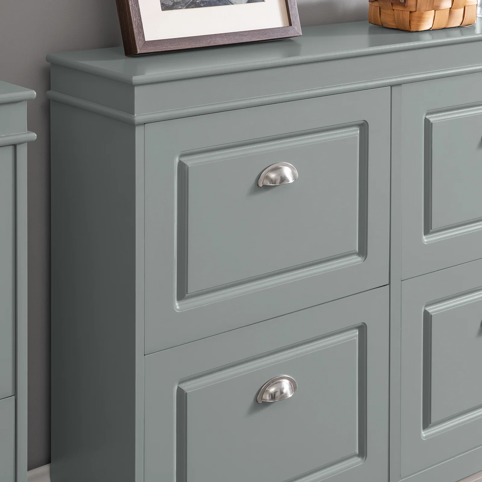 SoBuy Set FSR64-HG + FSR79-HG – Grijze Schoenenmeubel Set, Schoenenbank met Kussen + Schoenenkast met 4 Kleppen voor 16 Paar, 2-delig Halmeubel - Image 13