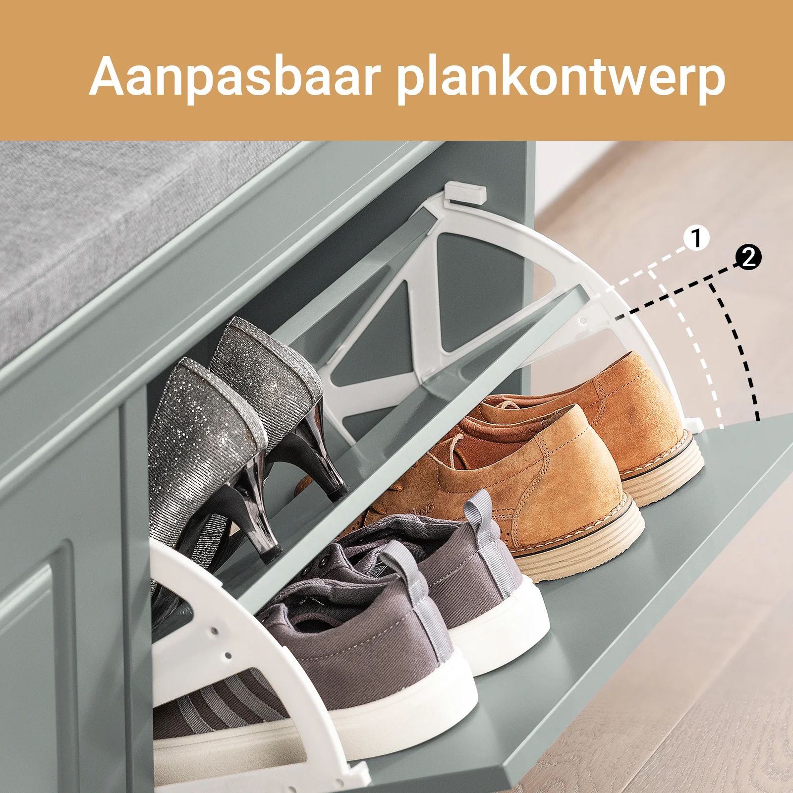 SoBuy Set FSR64-HG + FSR79-HG – Grijze Schoenenmeubel Set, Schoenenbank met Kussen + Schoenenkast met 4 Kleppen voor 16 Paar, 2-delig Halmeubel - Image 7