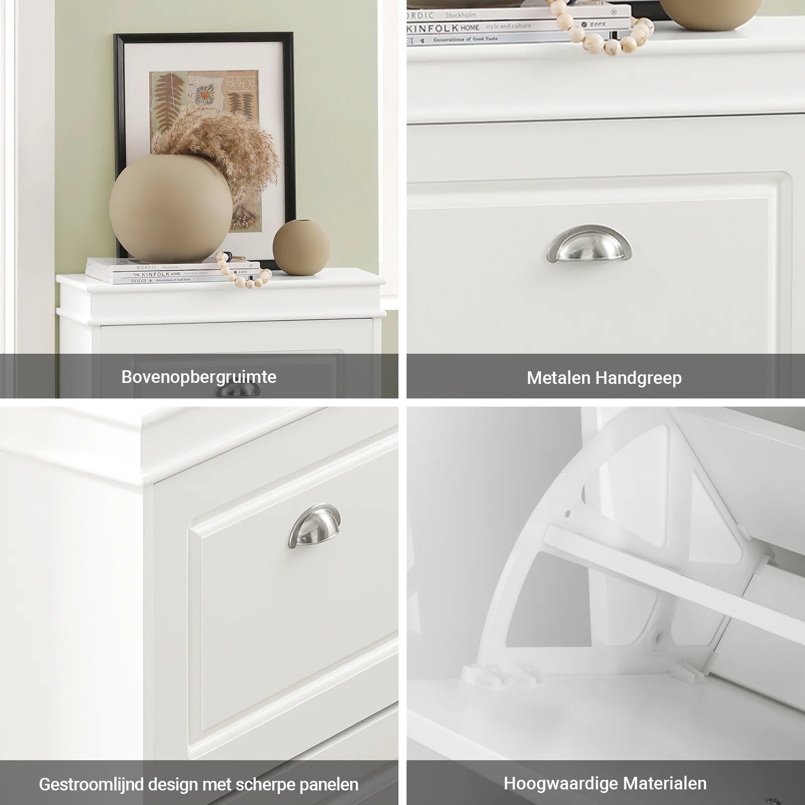 SoBuy Set FSR64-W + FSR78-W – Witte Schoenenmeubel Set, Schoenenbank met Kussen + Schoenenkast met 2 Kleppen, Smal Halmeubel, 2-delig - Image 10