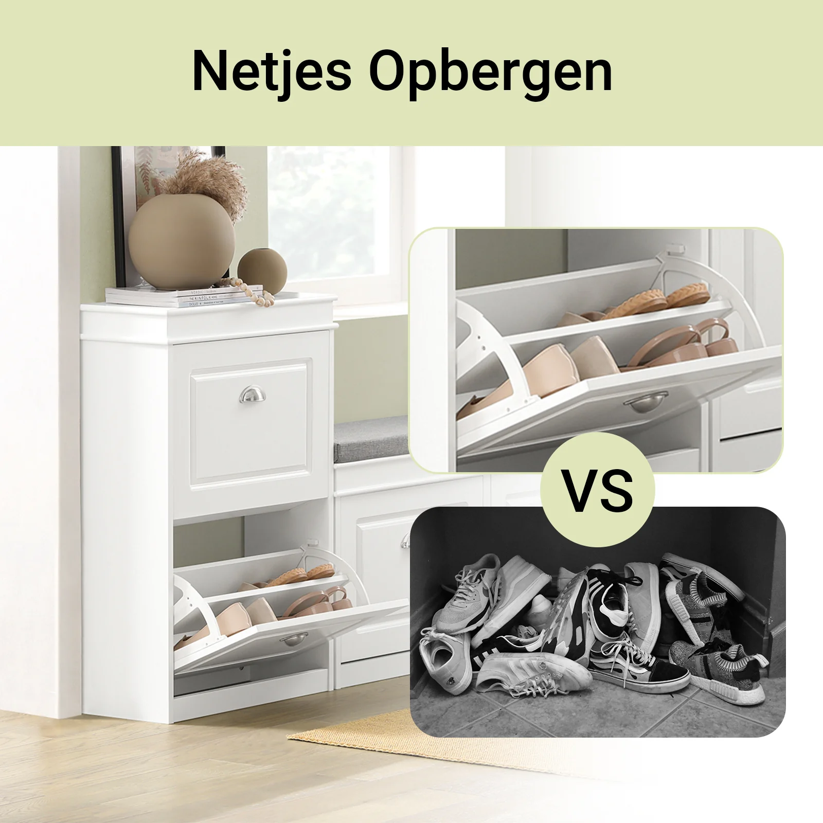 SoBuy Set FSR64-W + FSR78-W – Witte Schoenenmeubel Set, Schoenenbank met Kussen + Schoenenkast met 2 Kleppen, Smal Halmeubel, 2-delig - Image 11