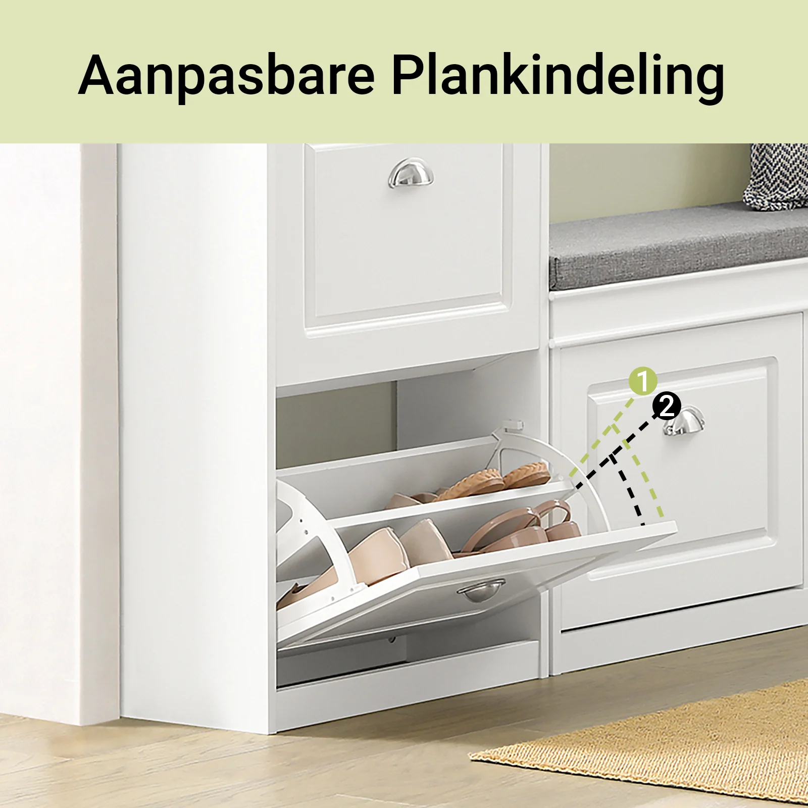 SoBuy Set FSR64-W + FSR78-W – Witte Schoenenmeubel Set, Schoenenbank met Kussen + Schoenenkast met 2 Kleppen, Smal Halmeubel, 2-delig - Image 12