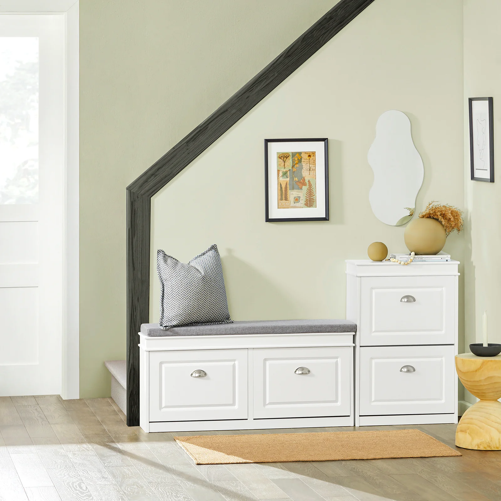 SoBuy Set FSR64-W + FSR78-W – Witte Schoenenmeubel Set, Schoenenbank met Kussen + Schoenenkast met 2 Kleppen, Smal Halmeubel, 2-delig - Image 15