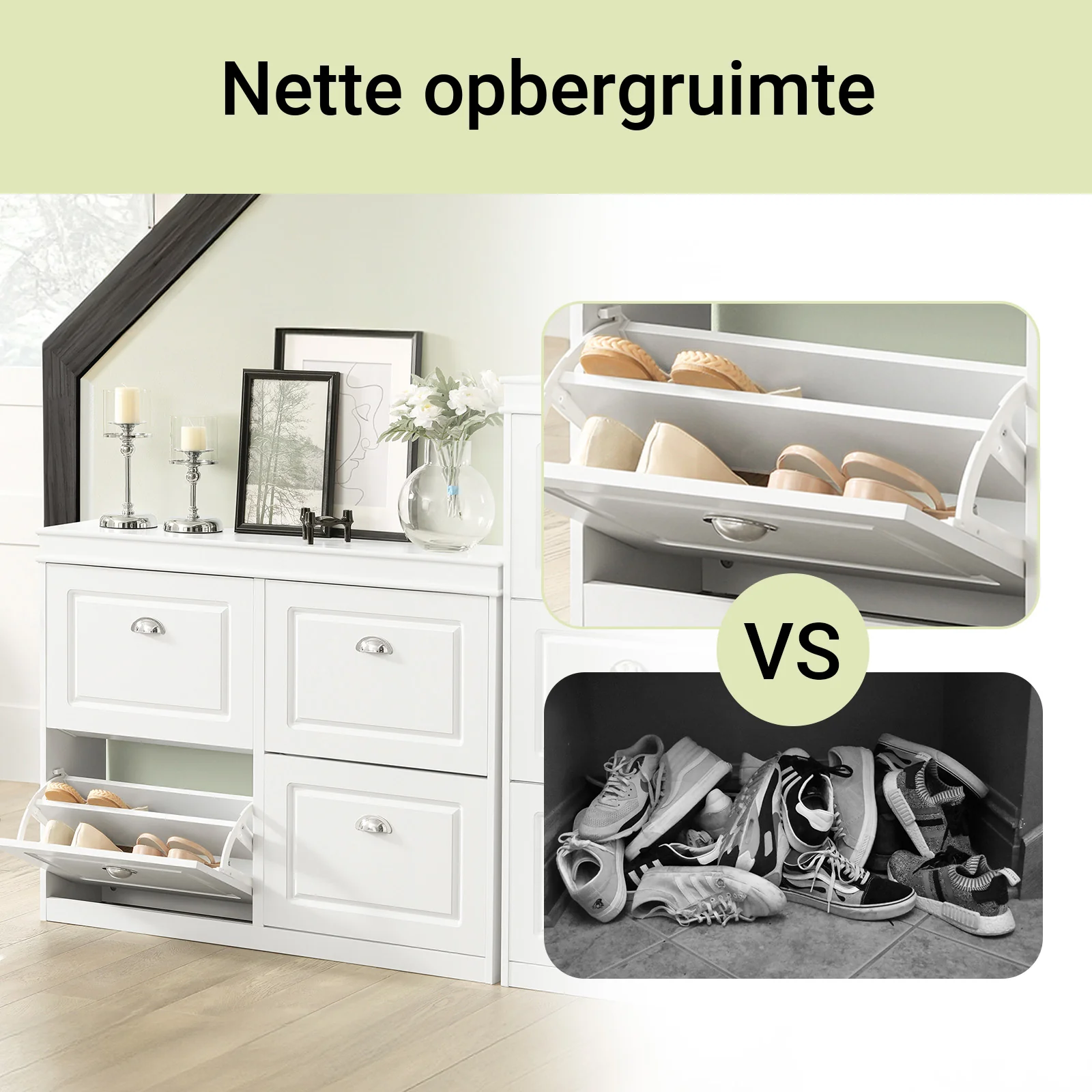 SoBuy Set FSR64-W + FSR79-W – Witte Schoenenmeubel Set, Schoenenbank met Kussen & Schoenenkast met 4 Kleppen voor 16 Paar, Smal Halmeubel - Image 11