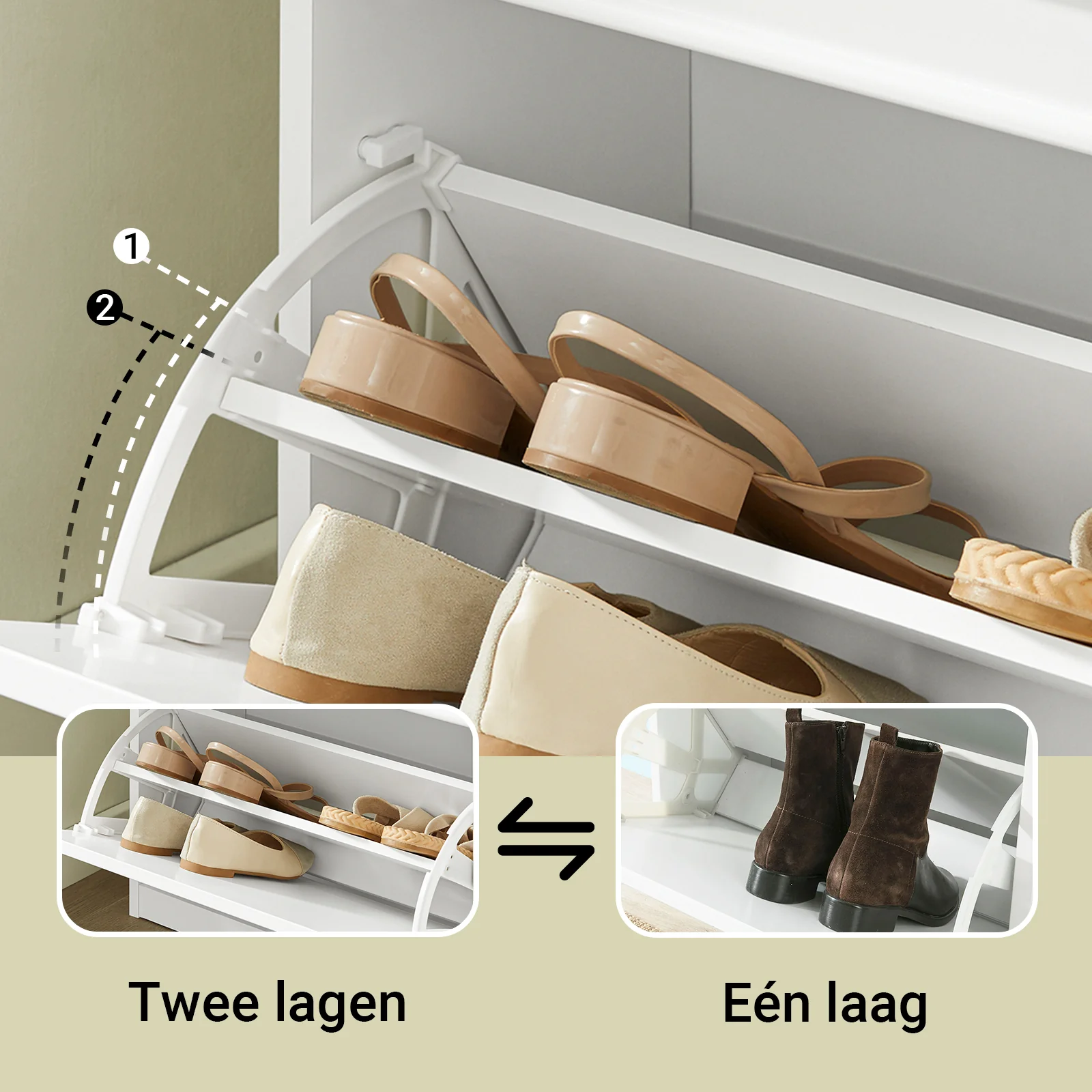 SoBuy Set FSR64-W + FSR79-W – Witte Schoenenmeubel Set, Schoenenbank met Kussen & Schoenenkast met 4 Kleppen voor 16 Paar, Smal Halmeubel - Image 6