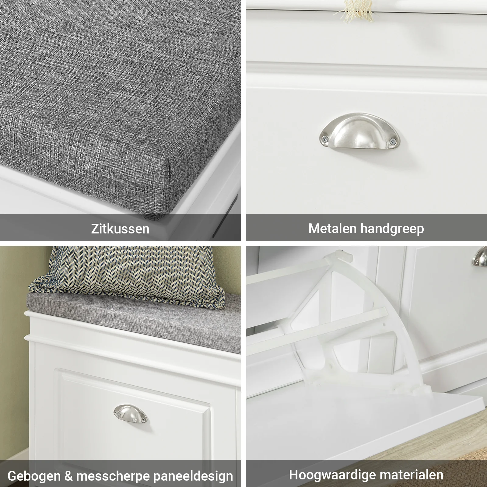 SoBuy Set FSR64-W + FSR79-W – Witte Schoenenmeubel Set, Schoenenbank met Kussen & Schoenenkast met 4 Kleppen voor 16 Paar, Smal Halmeubel - Image 7