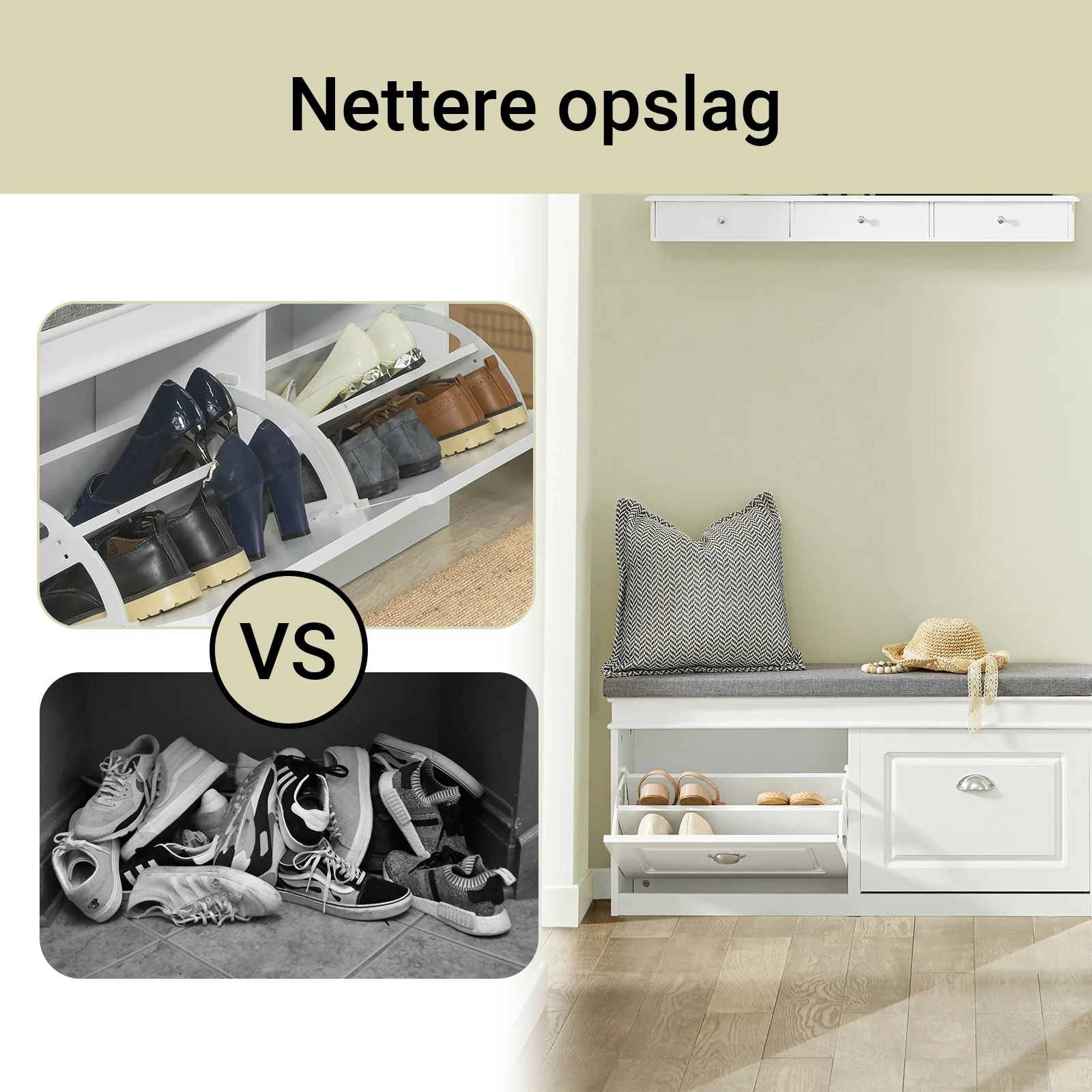 SoBuy Set FSR64-W + FSR79-W – Witte Schoenenmeubel Set, Schoenenbank met Kussen & Schoenenkast met 4 Kleppen voor 16 Paar, Smal Halmeubel - Image 8