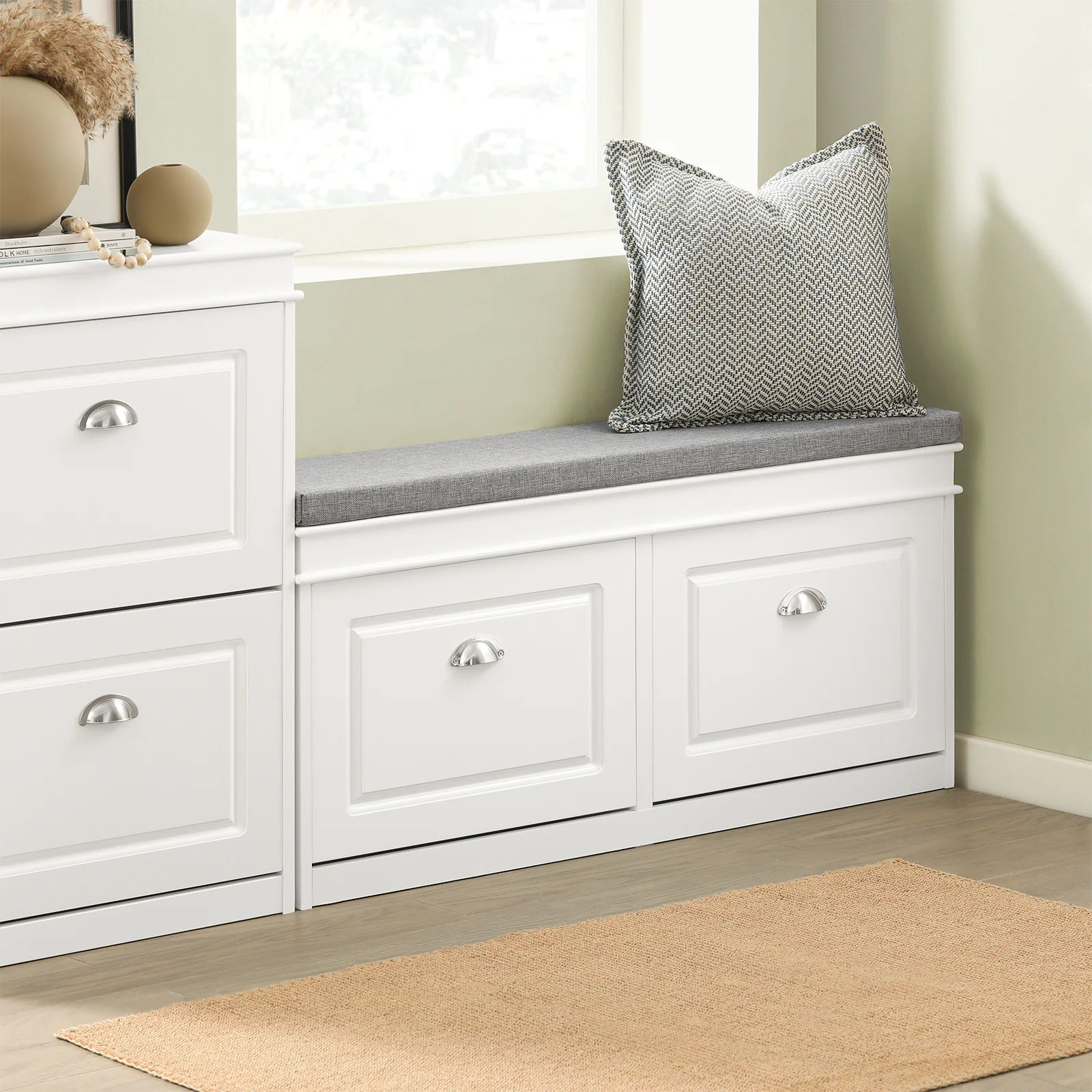 SoBuy Set FSR64-W + FSR79-W – Witte Schoenenmeubel Set, Schoenenbank met Kussen & Schoenenkast met 4 Kleppen voor 16 Paar, Smal Halmeubel - Image 9