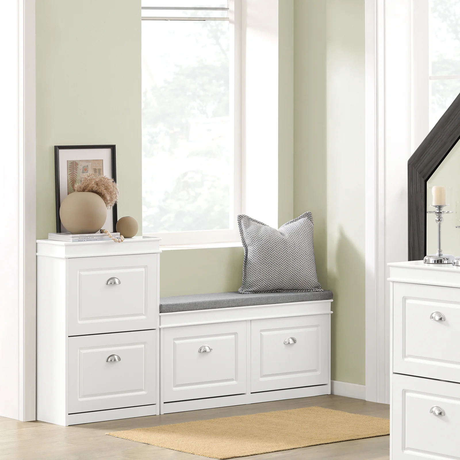 Pre-order SoBuy Set FSR82-L-W + FSR78-W – Witte Schoenenmeubel Set, Schoenenbank met Kussen + Schoenenkast met 2 Kleppen voor 8 Paar, 2-delig Halmeubel - Image 15