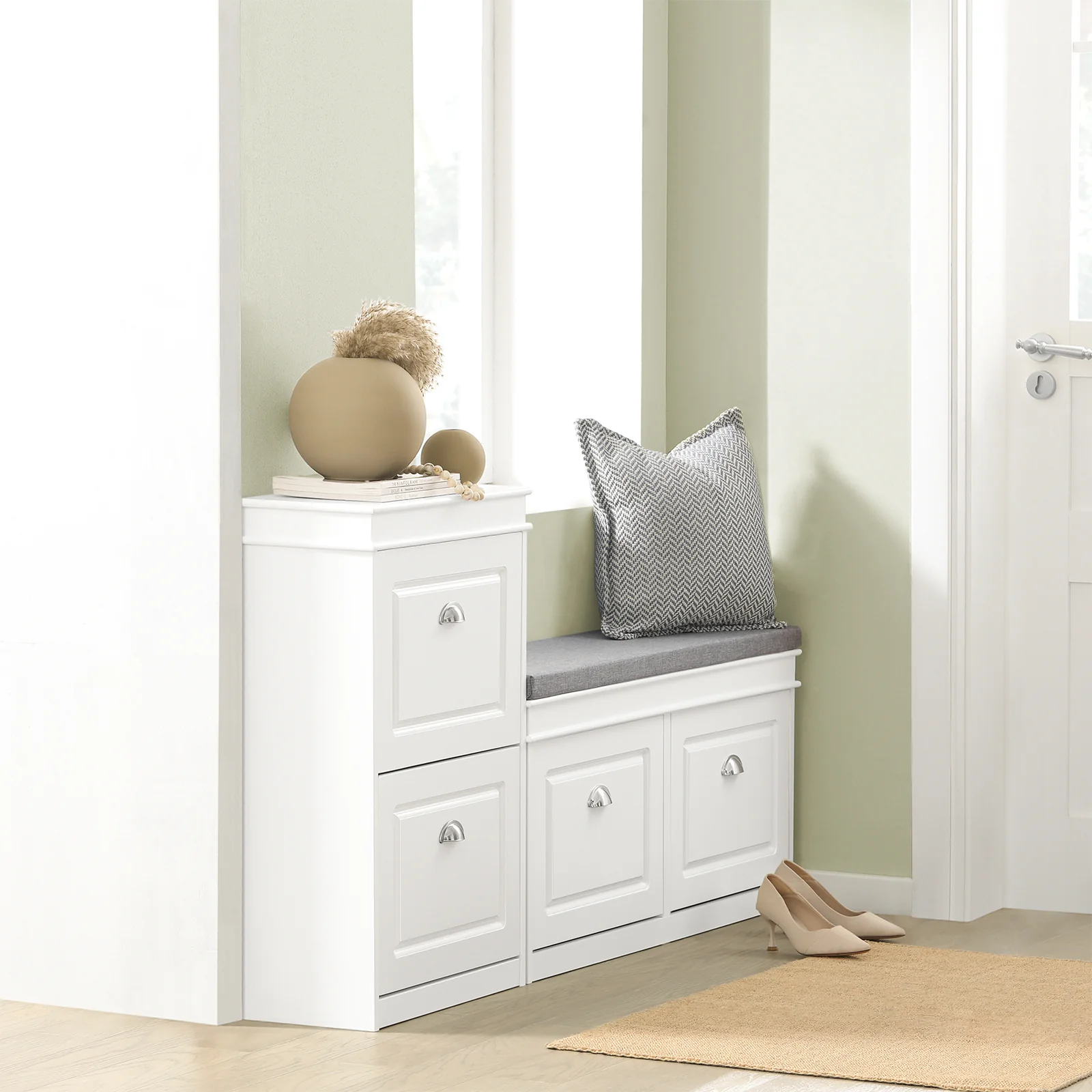 Pre-order SoBuy Set FSR82-L-W + FSR78-W – Witte Schoenenmeubel Set, Schoenenbank met Kussen + Schoenenkast met 2 Kleppen voor 8 Paar, 2-delig Halmeubel - Image 17