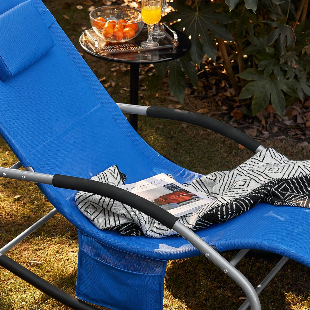 SoBuy OGS28-KBx2 | Set van 2 | Ligstoel | Tuinstoel | Swingstoel | Schommelstoel | Ergonomische | met Verstelbare Hoofdsteun en Zijzak | Koningsblauw - Image 10