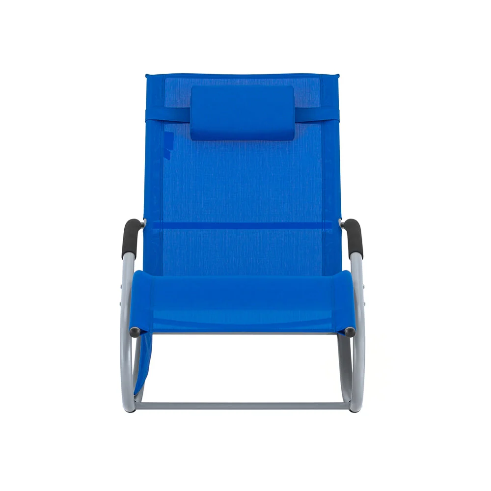 SoBuy OGS28-KBx2 | Set van 2 | Ligstoel | Tuinstoel | Swingstoel | Schommelstoel | Ergonomische | met Verstelbare Hoofdsteun en Zijzak | Koningsblauw - Image 5