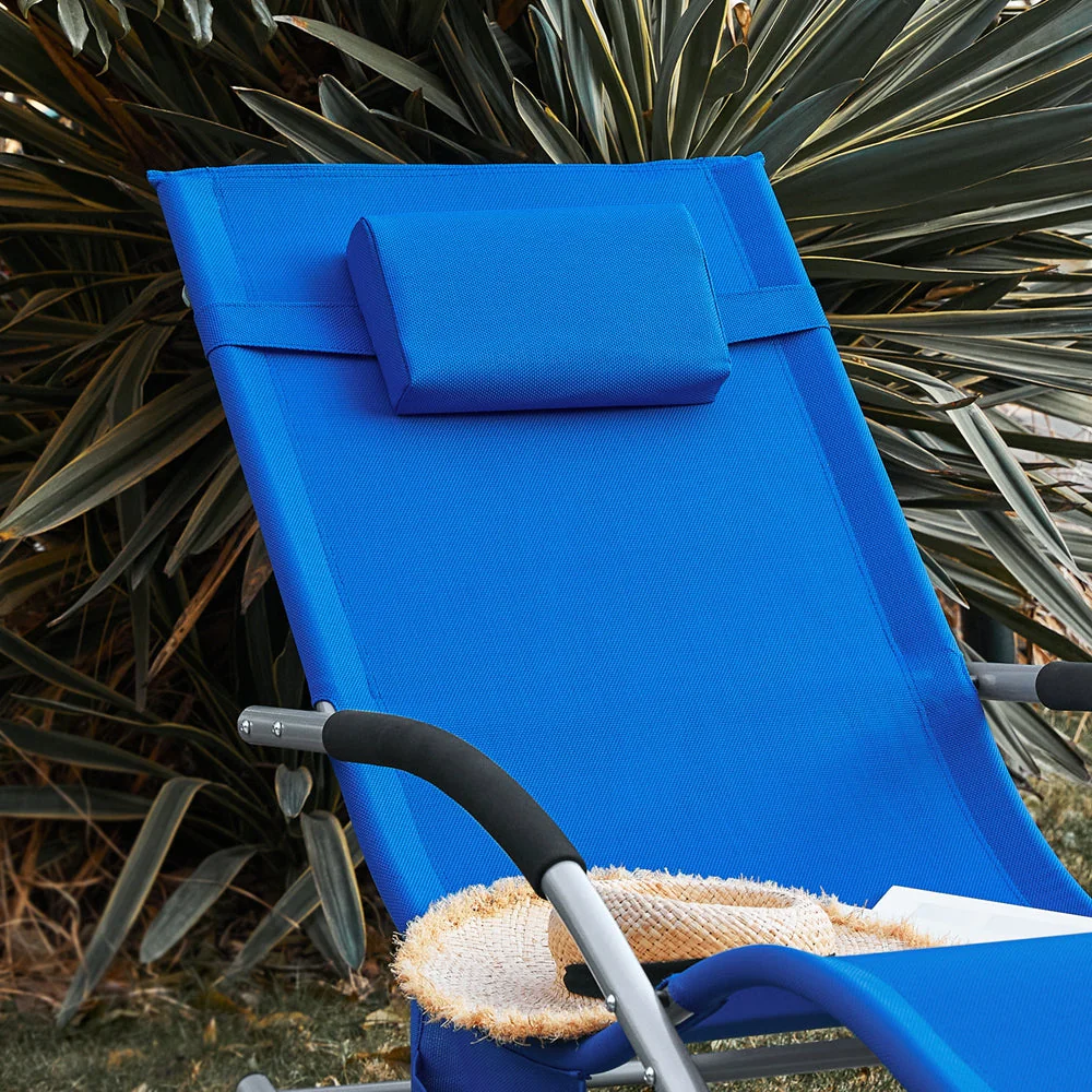 SoBuy OGS28-KBx2 | Set van 2 | Ligstoel | Tuinstoel | Swingstoel | Schommelstoel | Ergonomische | met Verstelbare Hoofdsteun en Zijzak | Koningsblauw - Image 7