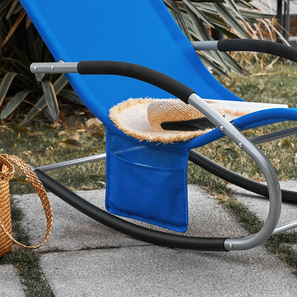 SoBuy OGS28-KBx2 | Set van 2 | Ligstoel | Tuinstoel | Swingstoel | Schommelstoel | Ergonomische | met Verstelbare Hoofdsteun en Zijzak | Koningsblauw - Image 8