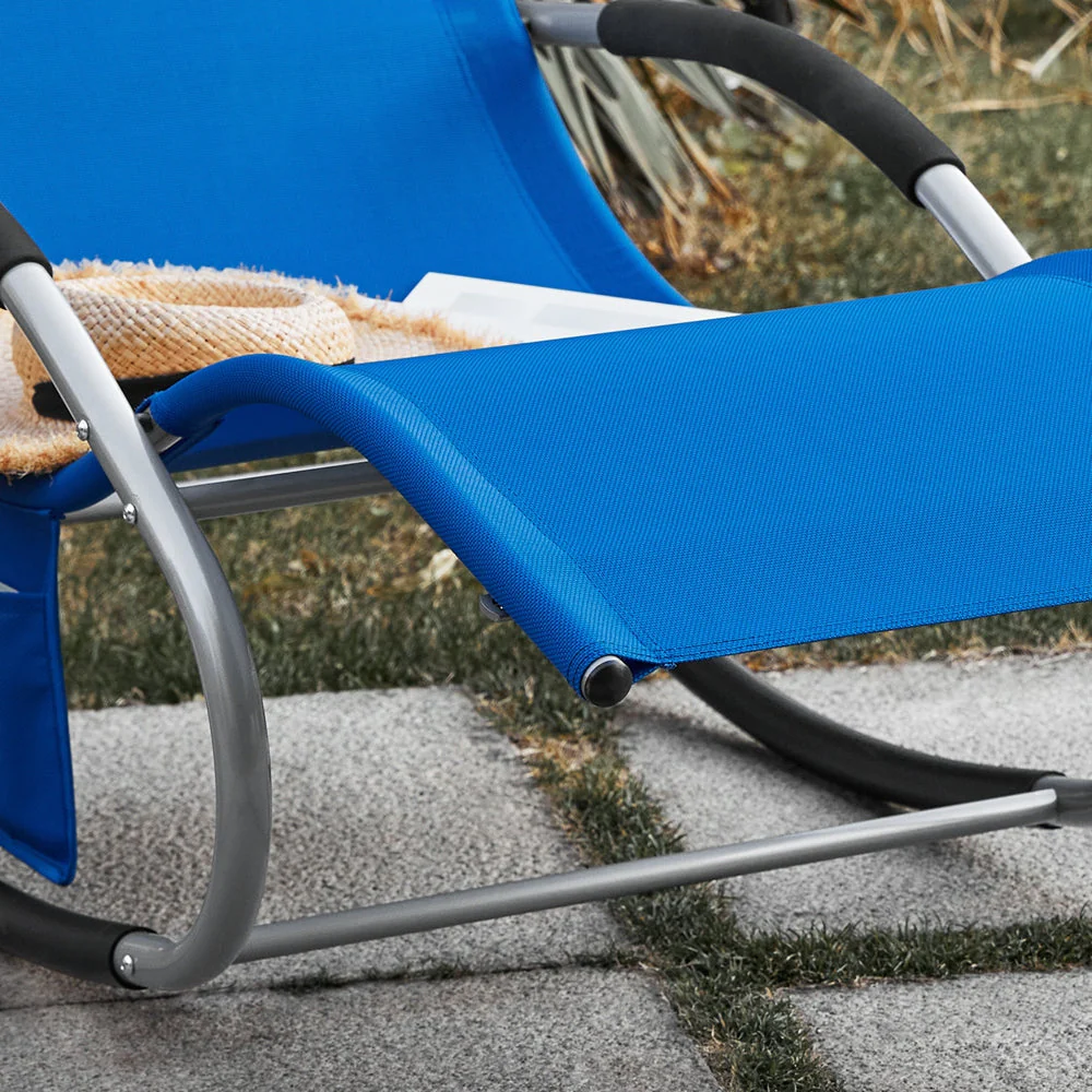 SoBuy OGS28-KBx2 | Set van 2 | Ligstoel | Tuinstoel | Swingstoel | Schommelstoel | Ergonomische | met Verstelbare Hoofdsteun en Zijzak | Koningsblauw - Image 9