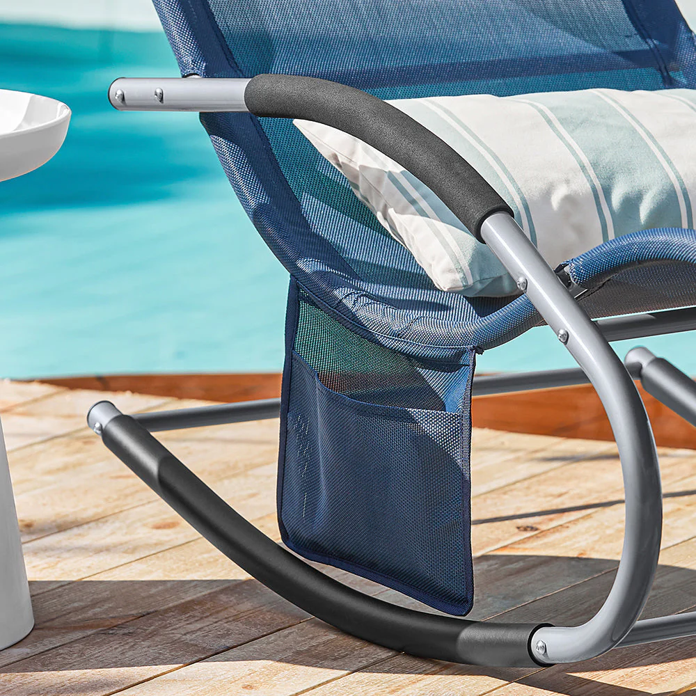 SoBuy OGS28-NBx2 | Set van 2 | Ligstoel | Tuinstoel | Swingstoel | Schommelstoel | Ergonomische | met Verstelbare Hoofdsteun en Zijzak | Marineblauw - Image 6