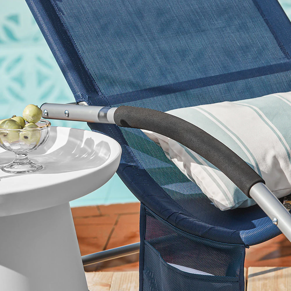 SoBuy OGS28-NBx2 | Set van 2 | Ligstoel | Tuinstoel | Swingstoel | Schommelstoel | Ergonomische | met Verstelbare Hoofdsteun en Zijzak | Marineblauw - Image 8