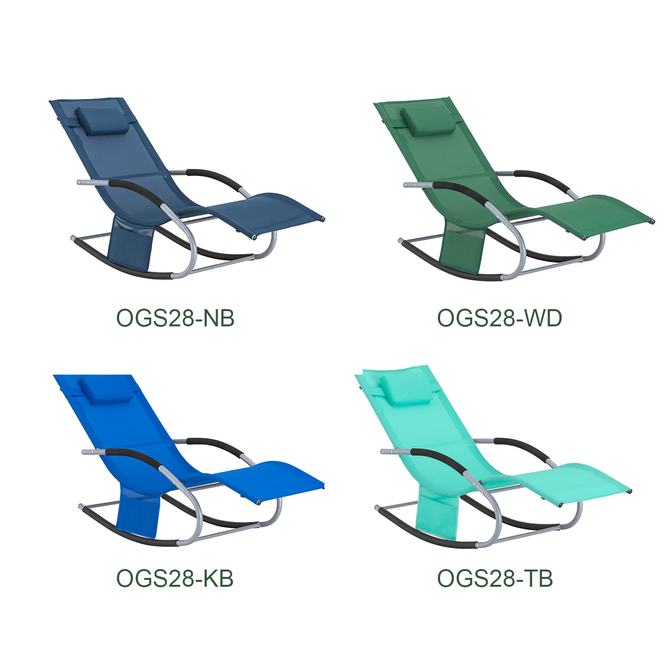 SoBuy OGS28-WDx2 | Set van 2 | Ligstoel | Tuinstoel | Swingstoel | Schommelstoel | Ergonomische | met Verstelbare Hoofdsteun en Zijzak | Donkergroen - Image 6