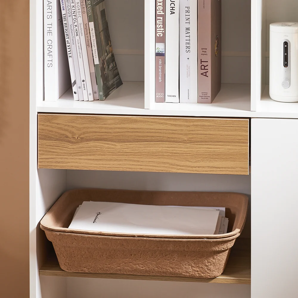 SoBuy STR11-WN Boekenkast met lade, kantoren, klein bureau met opbergplanken - Image 12