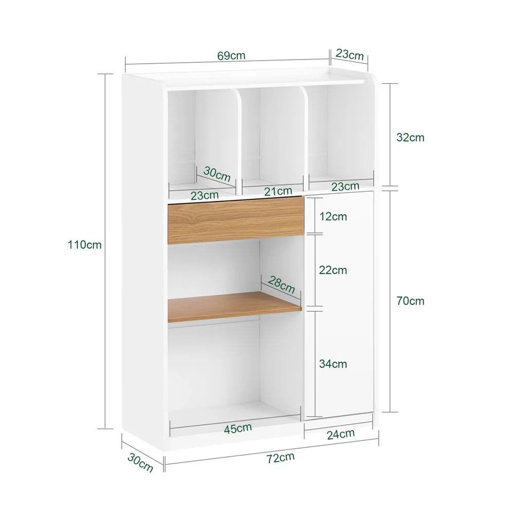 SoBuy STR11-WN Boekenkast met lade, kantoren, klein bureau met opbergplanken - Image 4