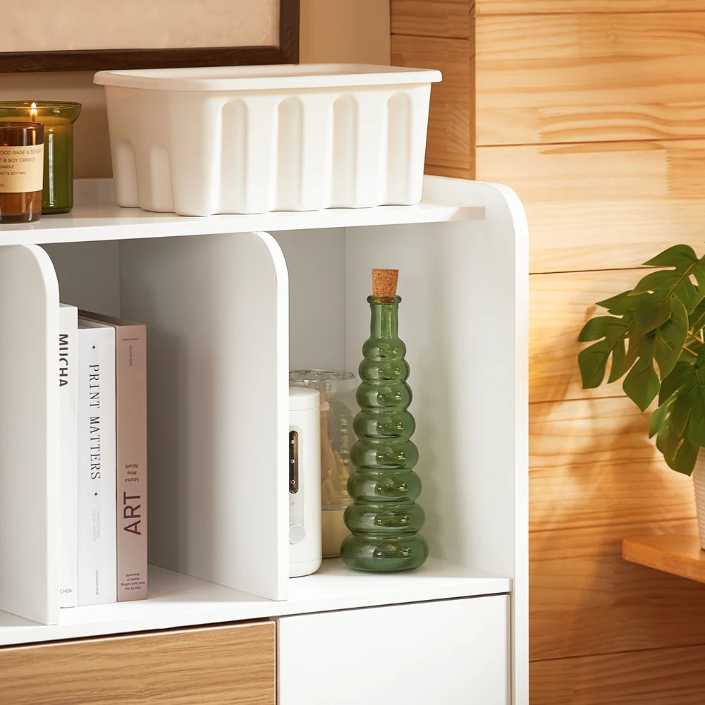 SoBuy STR11-WN Boekenkast met lade, kantoren, klein bureau met opbergplanken - Image 8