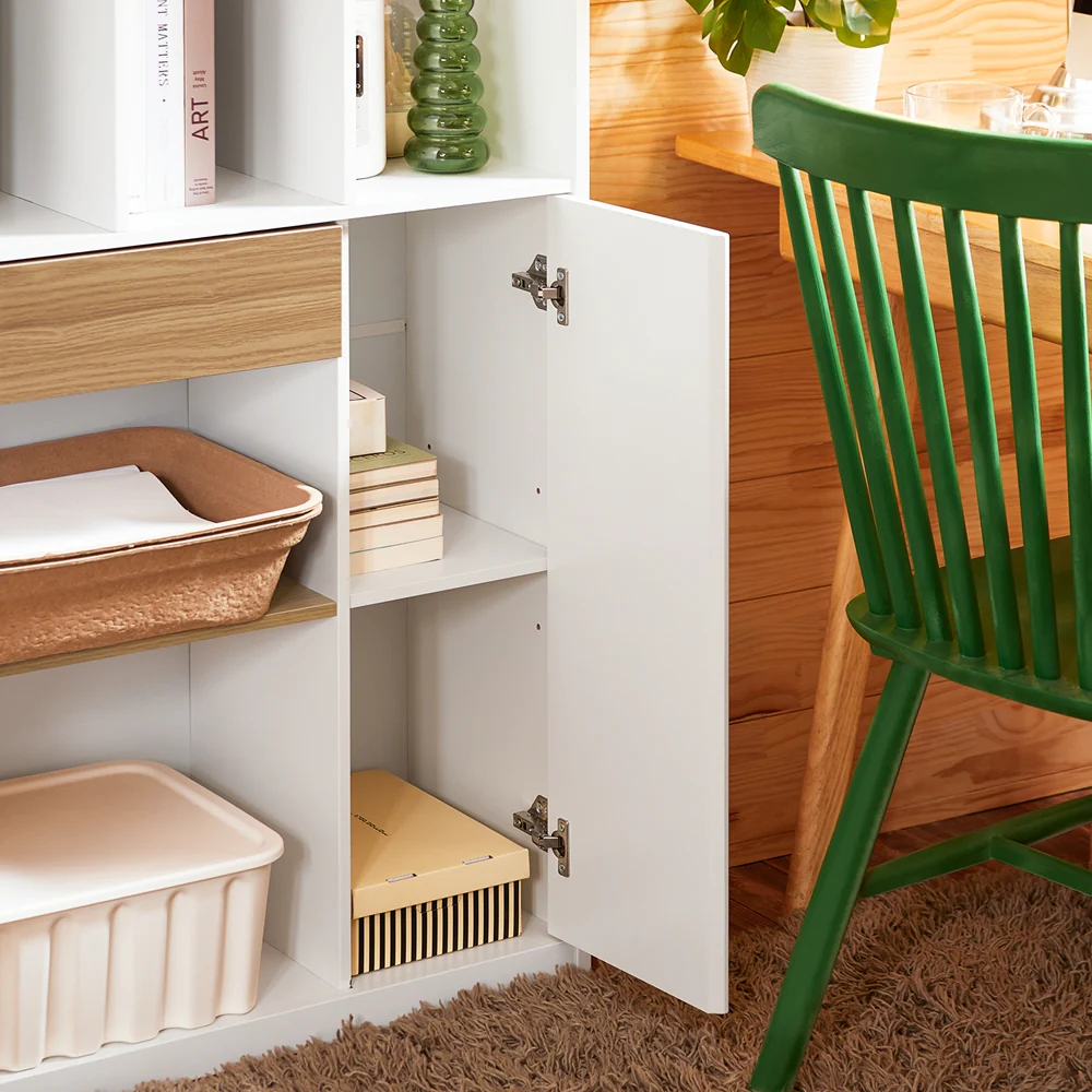 SoBuy STR11-WN Boekenkast met lade, kantoren, klein bureau met opbergplanken - Image 9