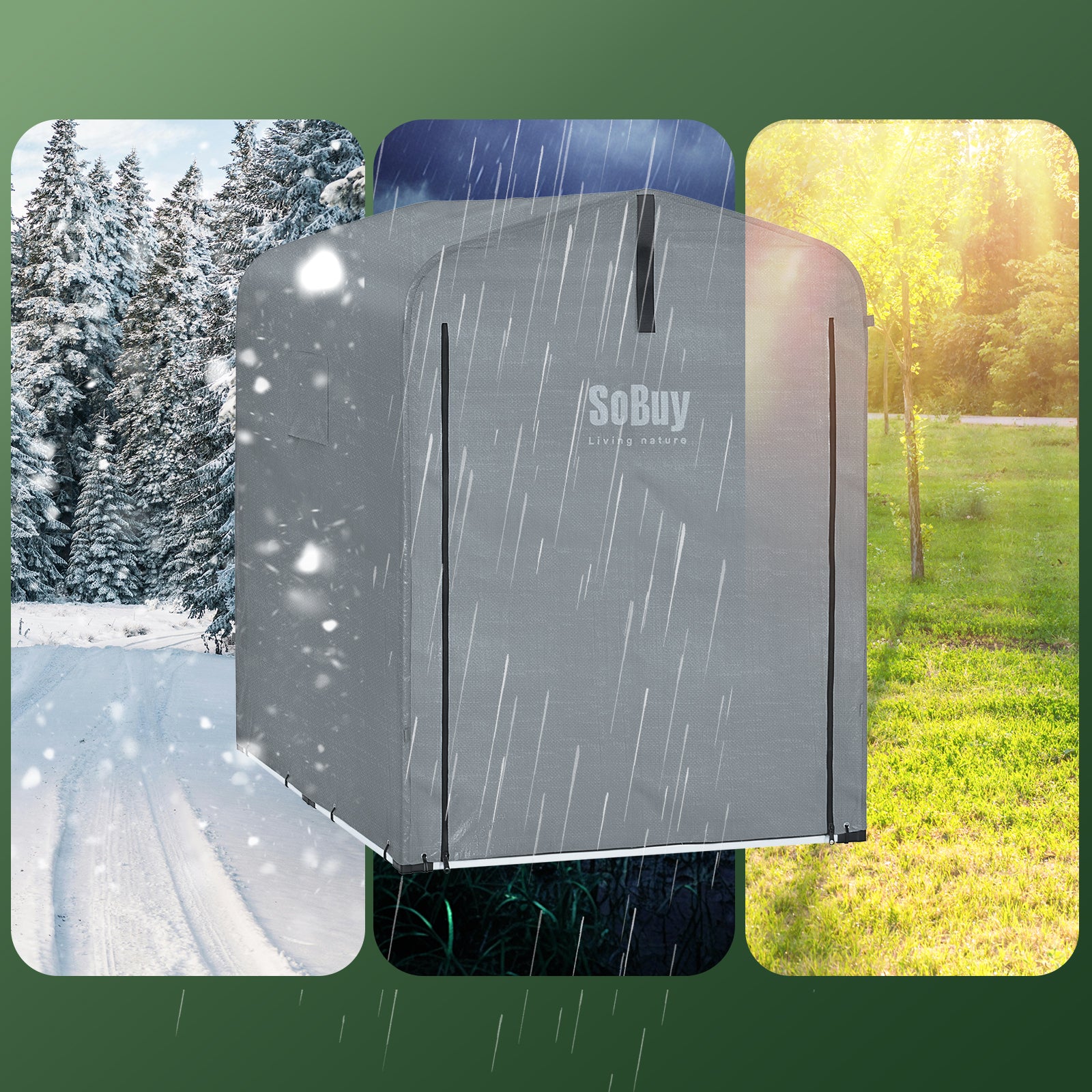 SoBuy KLS11-DG Tuinhuis, tuinhuis voor buiten, waterdicht, motorhuis met haken, garage voor fiets en gereedschap, fietsschuur, opslag en opslag, grijs, 120 x 176 x 163 cm - Image 10