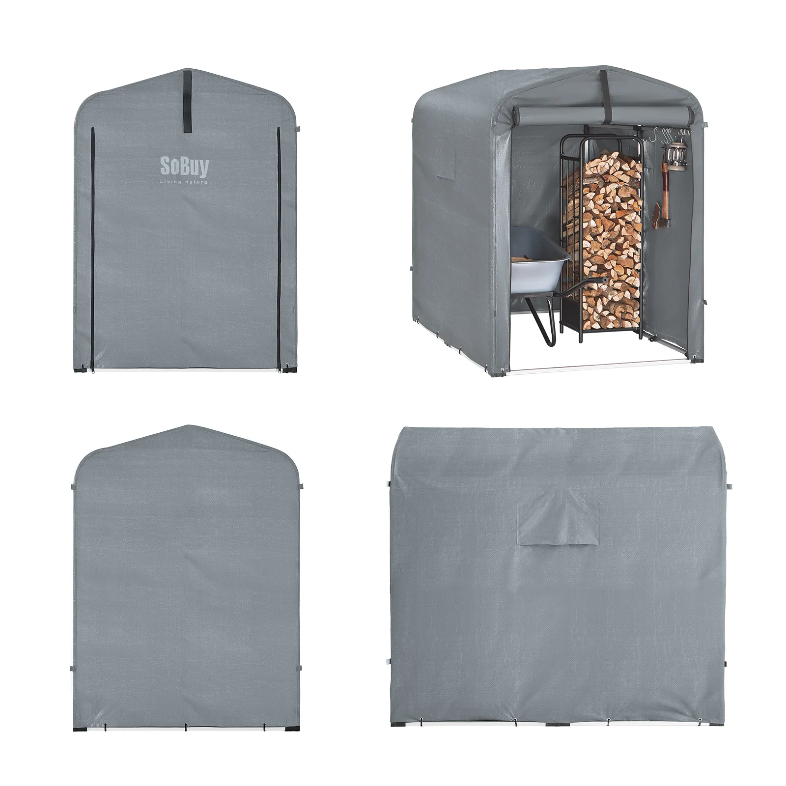 SoBuy KLS11-DG Tuinhuis, tuinhuis voor buiten, waterdicht, motorhuis met haken, garage voor fiets en gereedschap, fietsschuur, opslag en opslag, grijs, 120 x 176 x 163 cm - Image 15