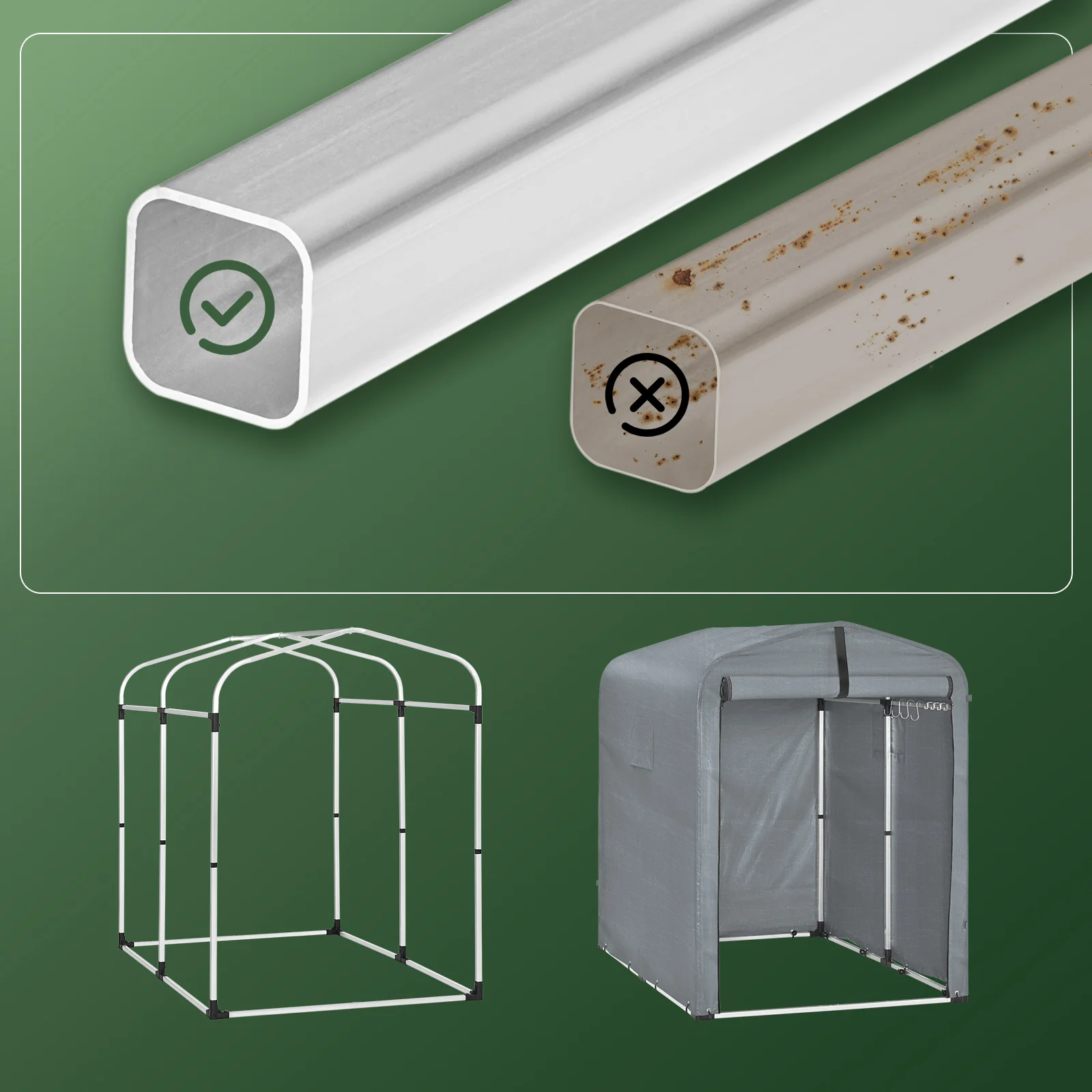 SoBuy KLS11-DG Tuinhuis, tuinhuis voor buiten, waterdicht, motorhuis met haken, garage voor fiets en gereedschap, fietsschuur, opslag en opslag, grijs, 120 x 176 x 163 cm - Image 7