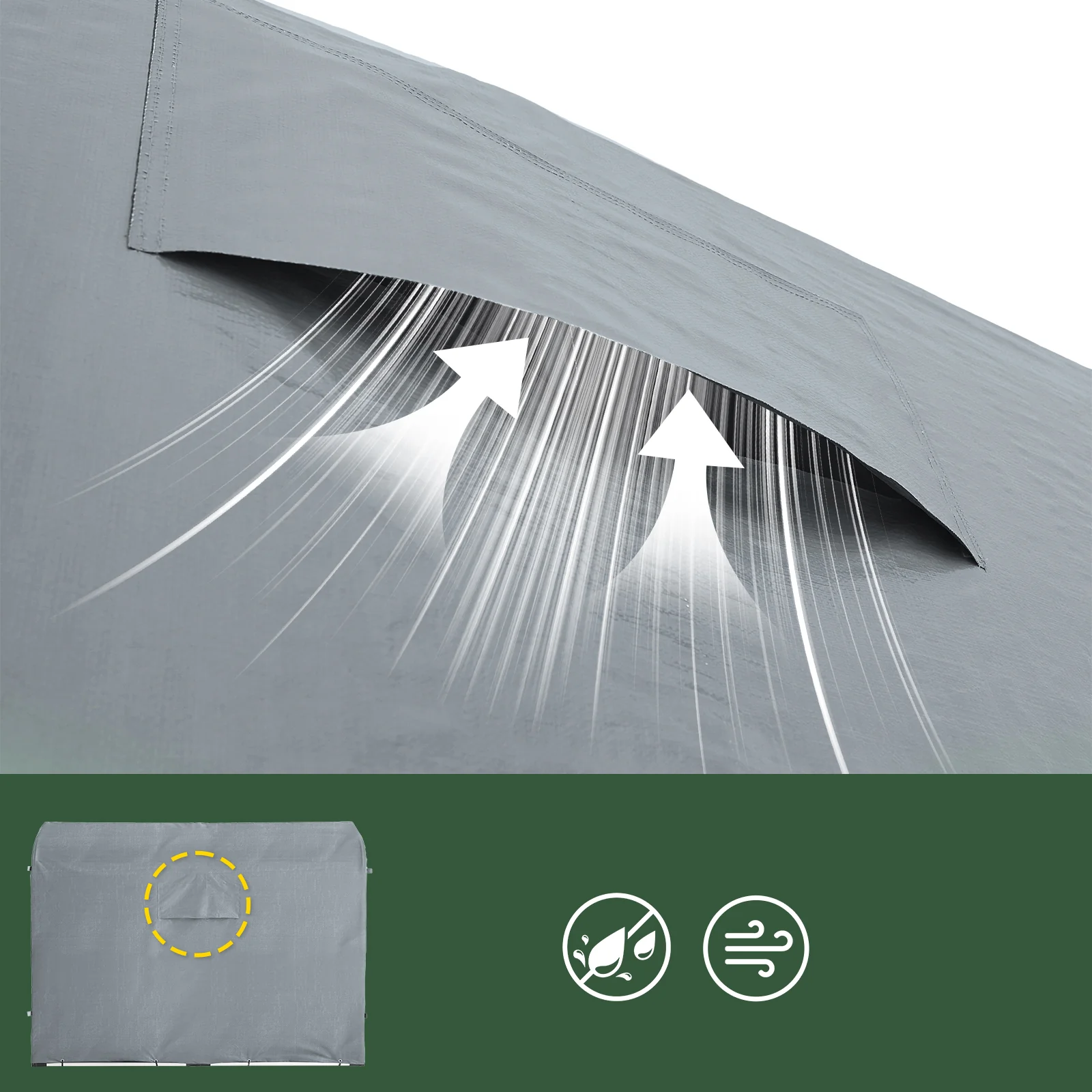 SoBuy KLS11-DG Tuinhuis, tuinhuis voor buiten, waterdicht, motorhuis met haken, garage voor fiets en gereedschap, fietsschuur, opslag en opslag, grijs, 120 x 176 x 163 cm - Image 8